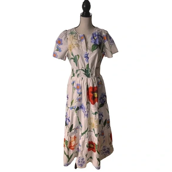 Maeve by Anthropologie Somerset Maxi Floral Dress White Cotton Lined Size M - Picture 5 of 16